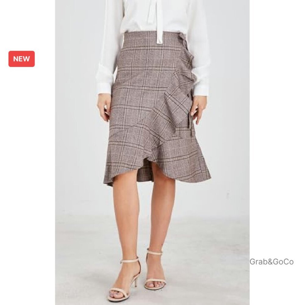 Elegant Work Wear Adjustable Waist Flounce A-Line Midi Wrap Skirt - Picture 3 of 7
